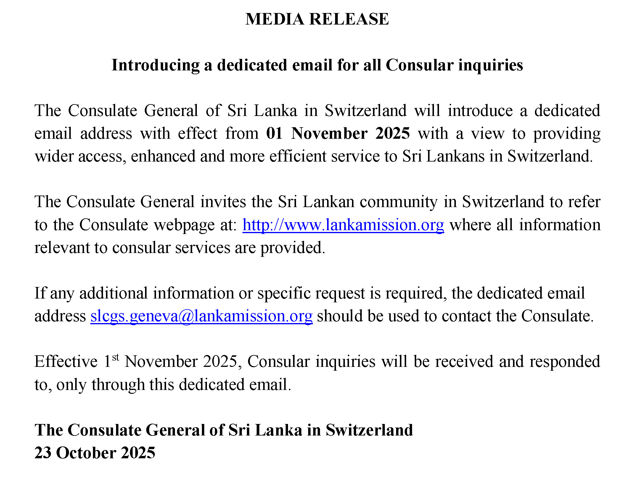 Media Release Consular Email